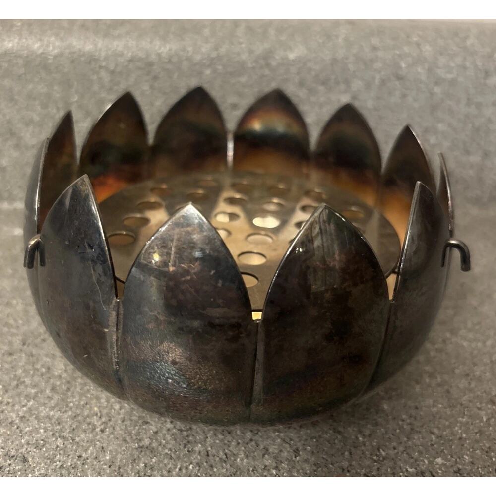 Vintage Reed & Barton #3002 Lotus Silver Plated 2-Piece Flower Frog Patina